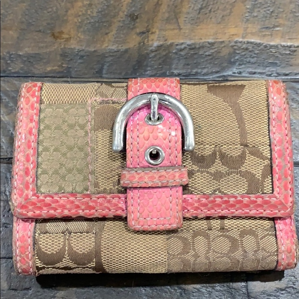 Coach Wallet - Monogram Canvas with Pink Piping